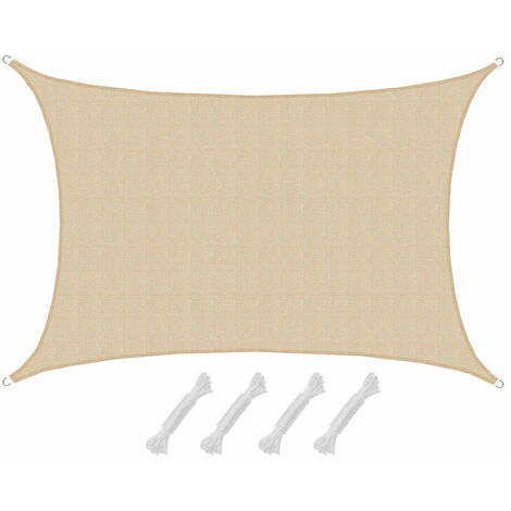 Voile d'ombrage rectangulaire 4x6m crème – PE-HD résistant aux intempéries – Protection UV 80% – Installation facile avec anneaux métalliques – Amanka