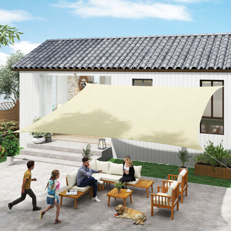Voile d'ombrage rectangulaire 6L x 4l m polyester imperméabilisé haute densité 160 g/m² sable