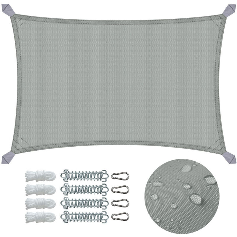 Voile d'ombrage Rectangulaire en Polyester Imperméable avec Kit de Montage 3x2m Gris