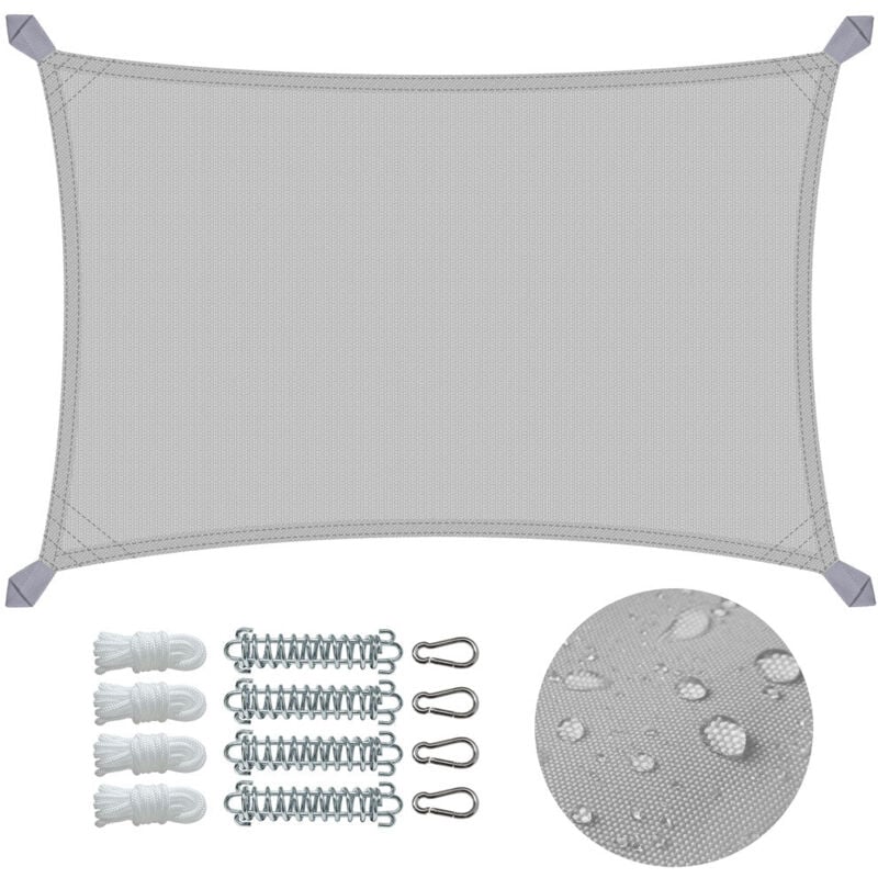 Voile d'ombrage Rectangulaire en Polyester Imperméable avec Kit de Montage 3x2m Gris Clair