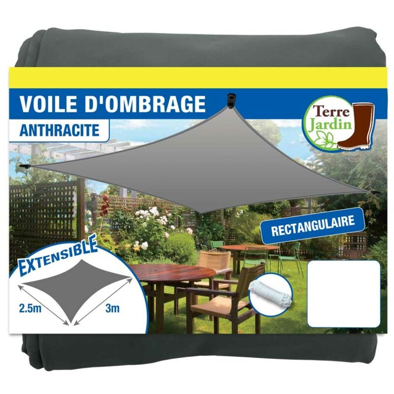 Terre Jardin - Voile d'ombrage rectangulaire extensible anthracite - anthracite