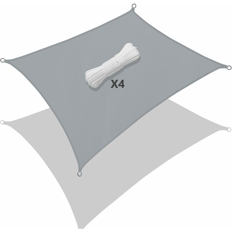 Vounot - Voile d'ombrage Rectangulaire Imperméable Polyester avec Corde 3x4m Gris
