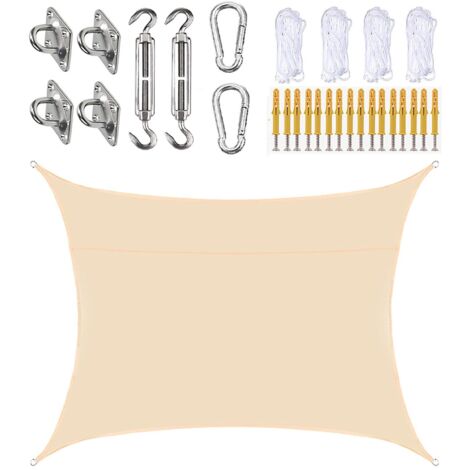 Voile d'ombrage rectangulaire imperméable 200 x 300 cm, protection UV 95 %, avec kit de fixation et cordes,pour abris de pluie de jardin, jaune