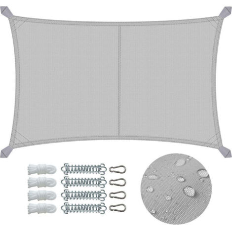 Voile d'ombrage rectangulaire imperméable 3x5m – Tissu polyester 160g/m² – Protection UV 95% – Kit de montage inclus – Sac de rangement