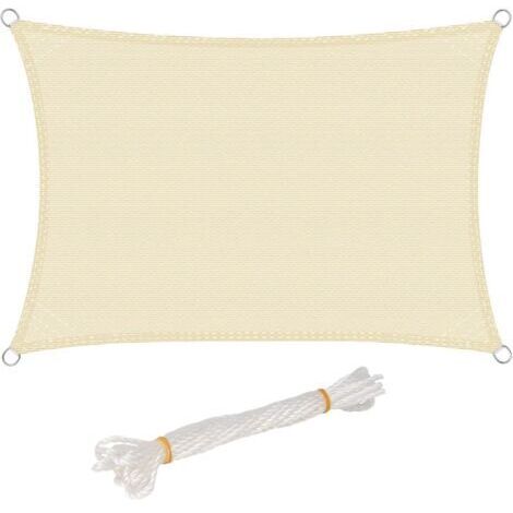 Voile d'ombrage rectangulaire imperméable et coupe-vent, en polyester beige, 3 x 5 m, idéale pour le jardin, la terrasse et le camping. Résistante à l'eau et au vent. Dimensions : 3 x 5 m.