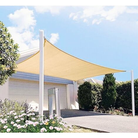 Voile d'ombrage rectangulaire imperméable et résistante aux UV 95% polyester, respirante, avec corde 3x2m beige jardin terrasse