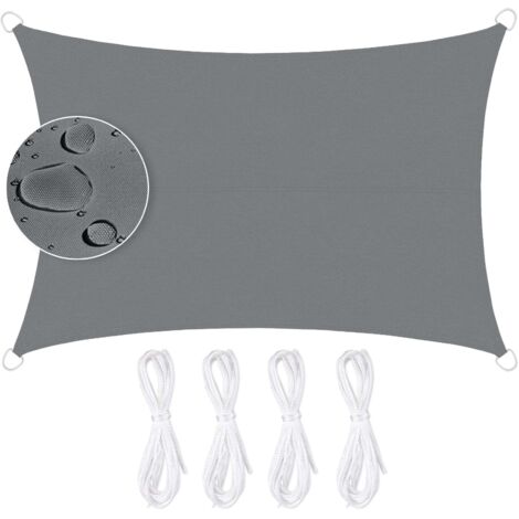 Voile d'ombrage Rectangulaire Imperméable Protection UV 95% en Polyester Résistant et Respirant pour Jardin Terrasse Extérieur avec Corde 5x5m (Gris)