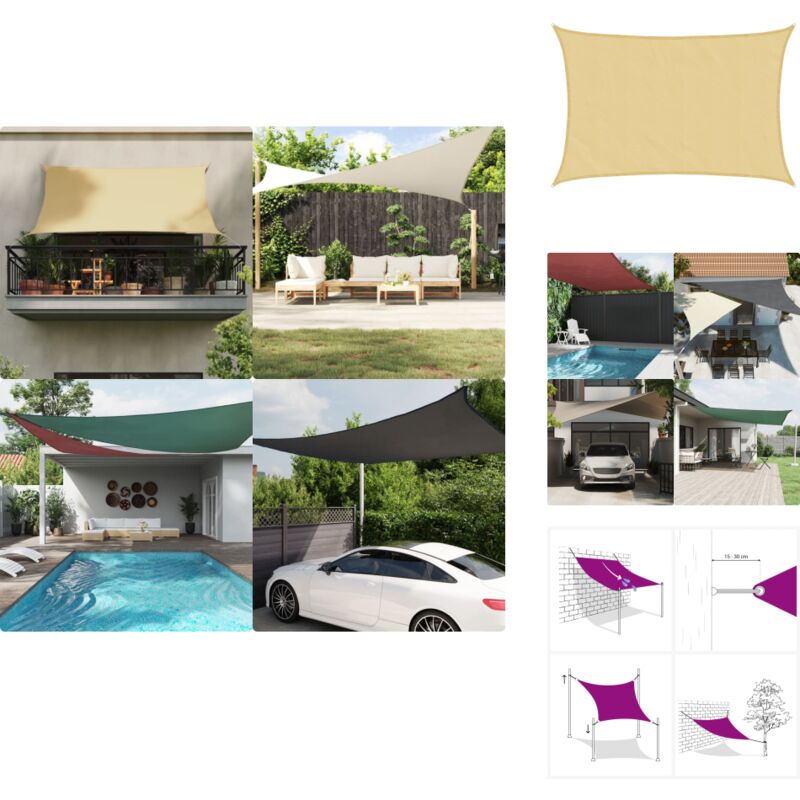 Voile d'ombrage sable 3,5x2,5 m 100 % polyester oxford - Voile D'ombrage - Parasol - Abri Solaire - Protection Solaire - Jardin