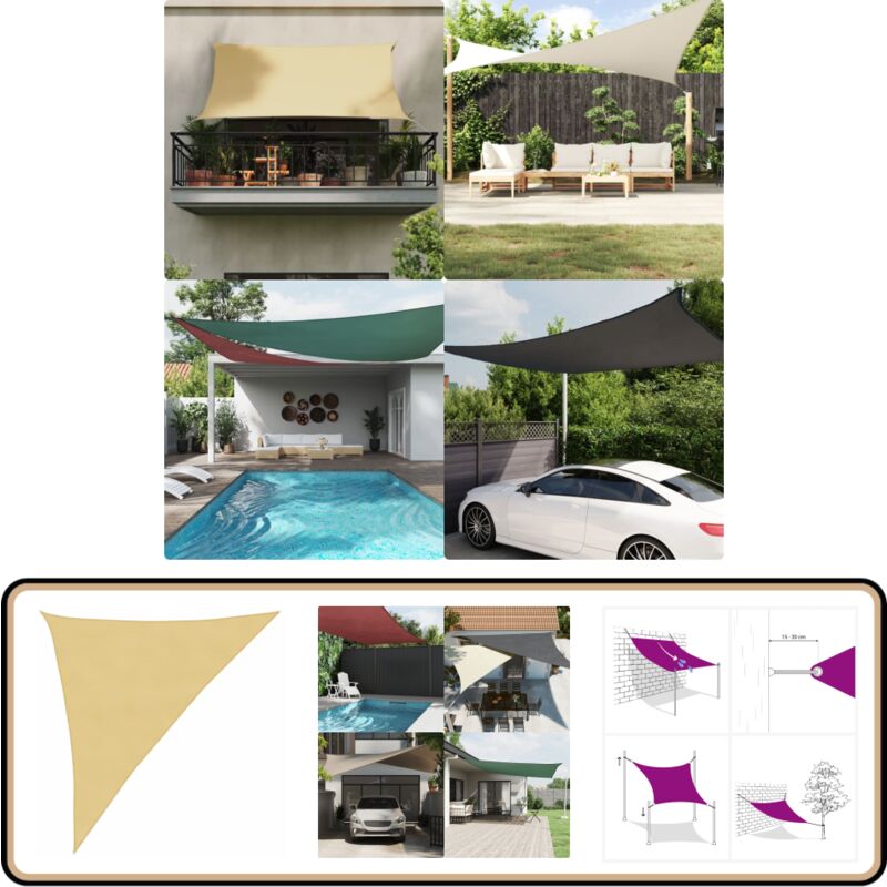 Voile d'ombrage sable 3x4x5 m 100 % polyester oxford - Voile D'ombrage - Parasol - Protection Solaire - Abri Extérieur - Jardin
