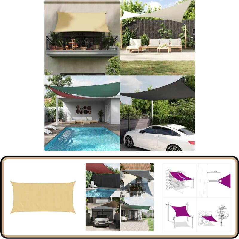 Voile d'ombrage sable 4x2 m 100 % polyester oxford - Voile D'ombrage - Parasol - Ombrage - Protection Solaire - Abri Extérieur