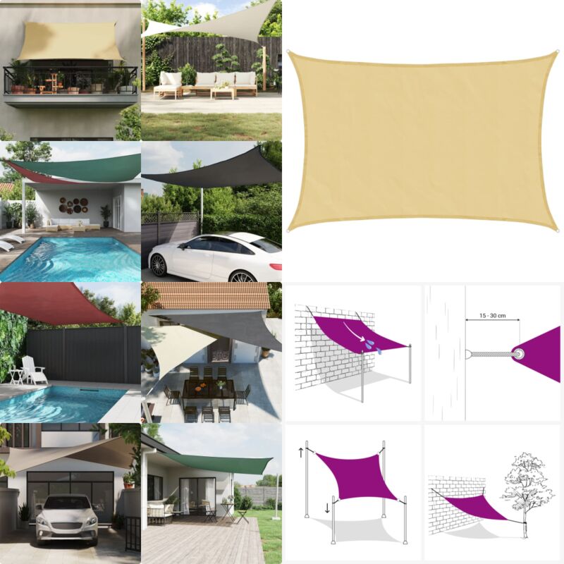 Voile d'ombrage sable 4x2,5 m 100 % polyester oxford - Voile D'ombrage - Parasol - Abri Solaire - Protection Solaire - Jardin - Home & Living