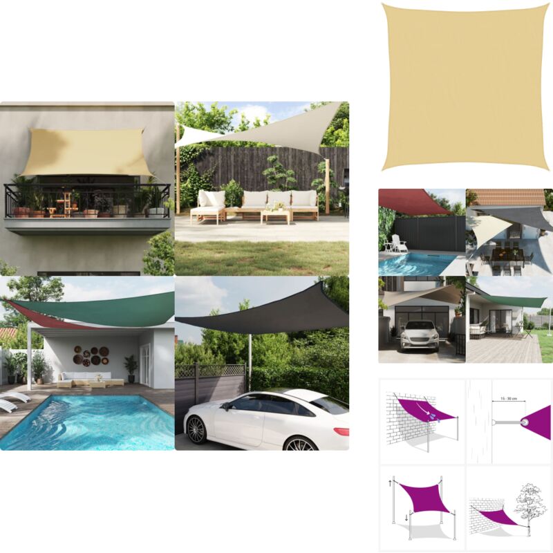 Voile d'ombrage sable 4x4 m 100 % polyester oxford - Voile D'ombrage - Parasol - Protection Solaire - Abri Extérieur - Jardin