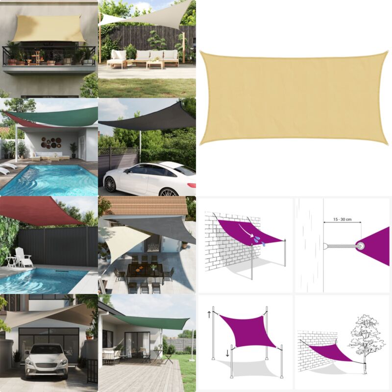 Voile d'ombrage sable 6x3 m 100 % polyester oxford - Voile D'ombrage - Parasol - Protection Solaire - Abri Extérieur - Jardin - Home & Living