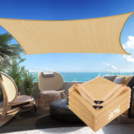 Voile d'ombrage solaire 3x3m sable rectangulaire - Anti-UV pour espace extérieur et installations jardin
