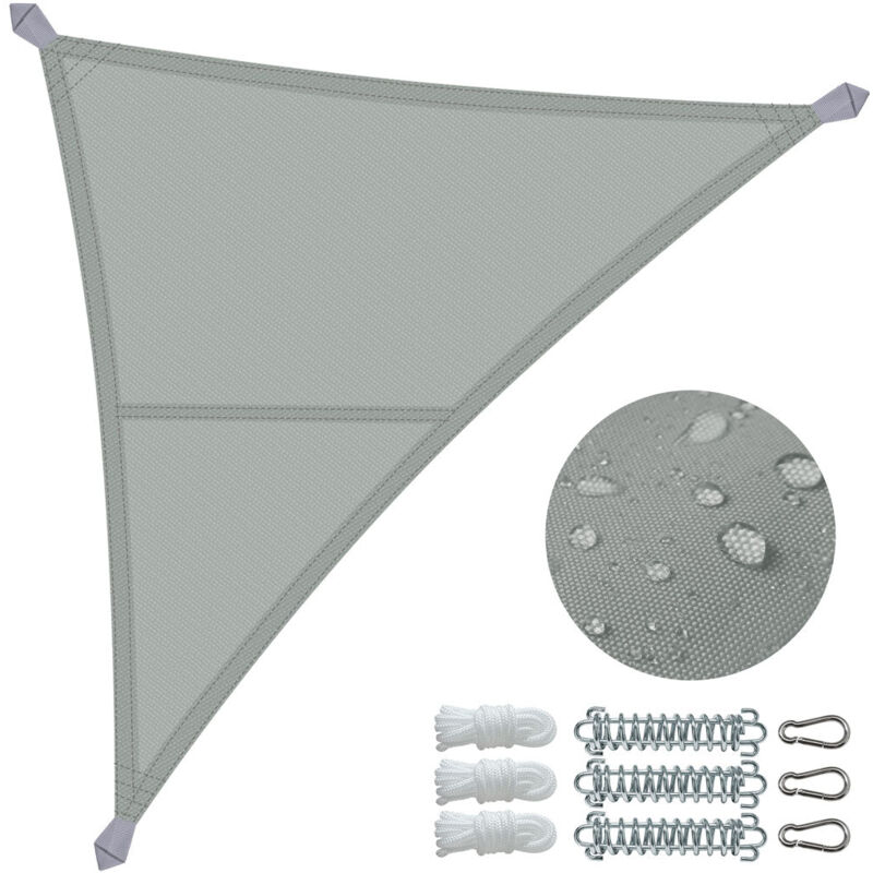 Voile d'ombrage Triangle en Polyester Imperméable avec Kit de Montage 3x3x3m Gris