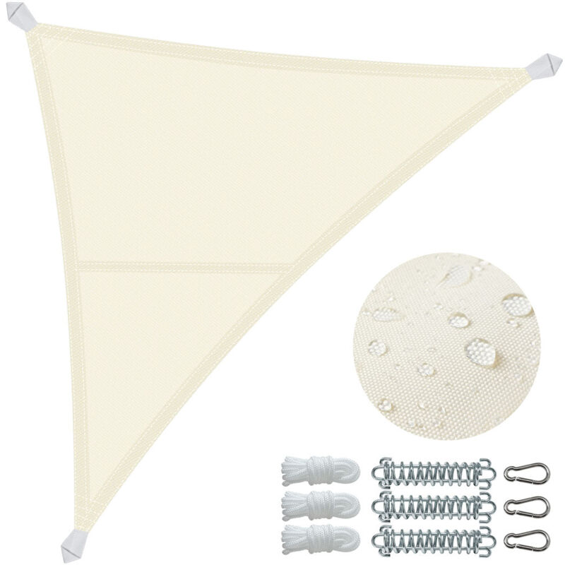 Voile d'ombrage Triangle en Polyester Imperméable avec Kit de Montage 3x3x3m Beige