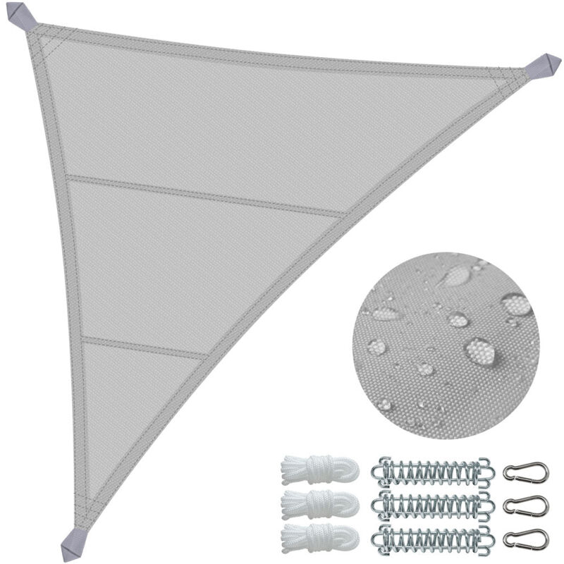 Voile d'ombrage Triangle en Polyester Imperméable avec Kit de Montage 5x5x5m Gris Clair