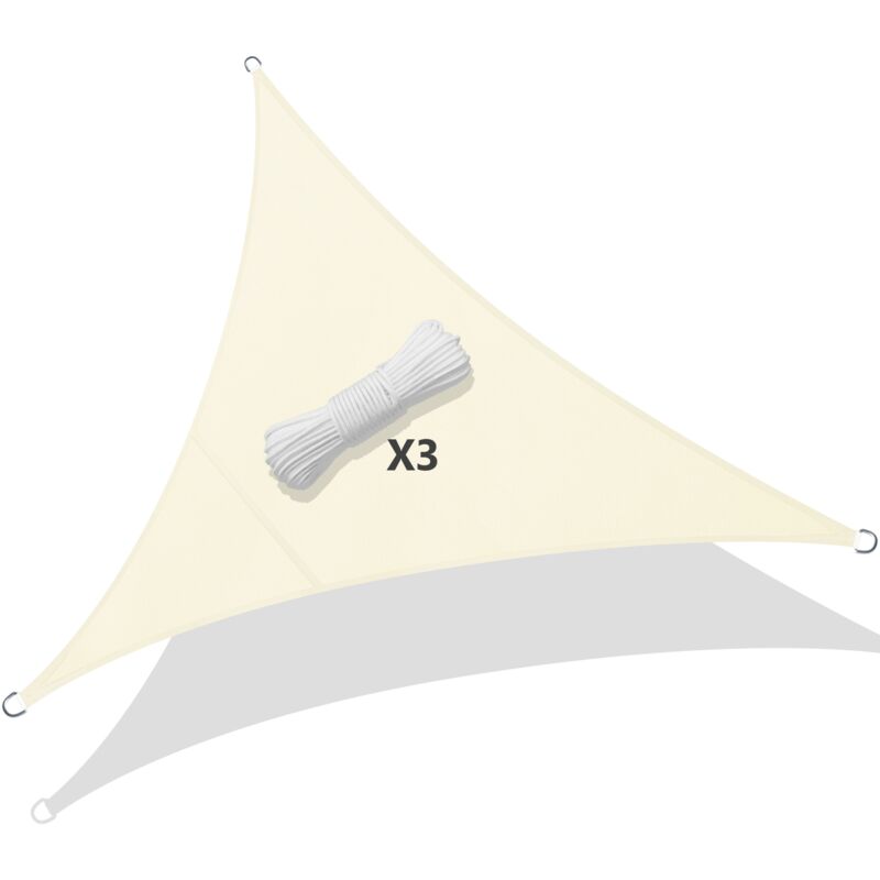 Voile d'ombrage Triangle Imperméable Polyester avec Corde 3x3x3m Beige