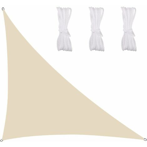 Voile D'Ombrage Triangle ImperméAble Toile Tendue Protection des Rayons UV Tissu ImperméAble RéSistant Aux IntempéRies SèChe Rapidement pour Jardin Parcs Pelouses, 2.4X2.4X2.4m,Beige-Blanc Cisea