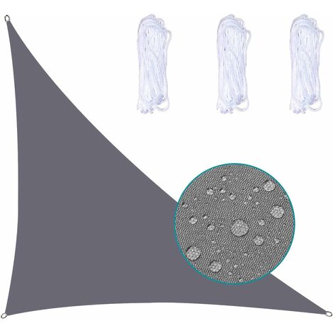 Voile D'Ombrage Triangle ImperméAble Toile Tendue Protection des Rayons UV Tissu ImperméAble RéSistant Aux IntempéRies SèChe Rapidement pour Jardin Parcs Pelouses, 2.4X2.4X2.4m,Beige-Blanc GrooFoo