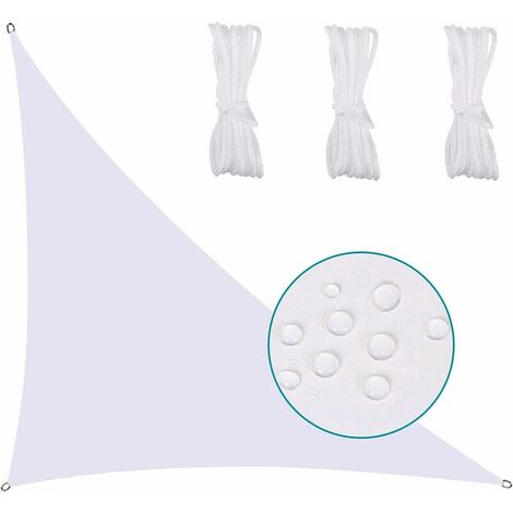 Voile D'Ombrage Triangle ImperméAble Toile Tendue Protection des Rayons UV Tissu ImperméAble RéSistant Aux IntempéRies SèChe Rapidement pour Jardin Parcs Pelouses, 3X3X3m,Blanc Cisea