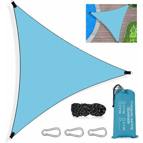 Voile D‘ombrage Triangulaire, 3 x 3 x 3M Toile Ombrage Triangle Imperméable, avec Protection UV et HDPE Respirant Toile Ombrage, avec Corde, pour Patio Jardin Terrasse Piscine Extérieur，Bleu