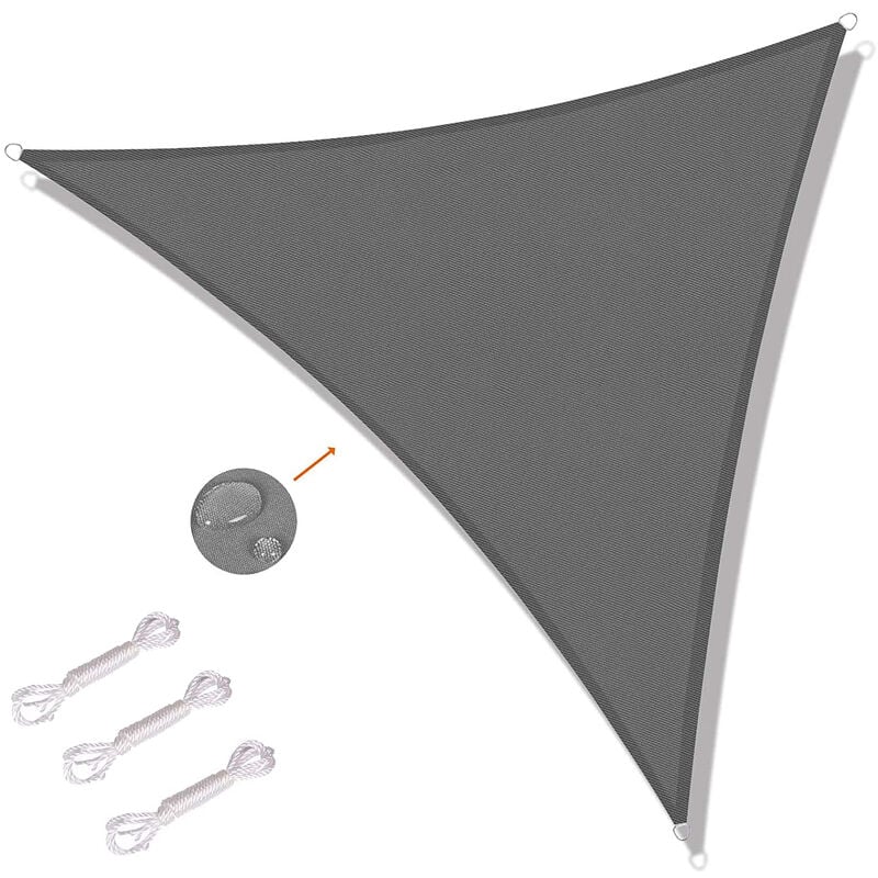 Voile d'ombrage Triangulaire 5 x 5 x 5m Toile Ombrage Une Protection des Rayons UV pour Extérieur,Terrasse,Jardin - Gris