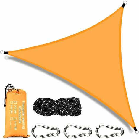 Voile d'ombrage Triangulaire, 3x3x3m Toile Ombrage Triangle Imperméable, Toile d Ombrage Protection Rayons UV pour Jardin Terrasse Balcon Piscine, avec Fixation d'auvent (Orange)