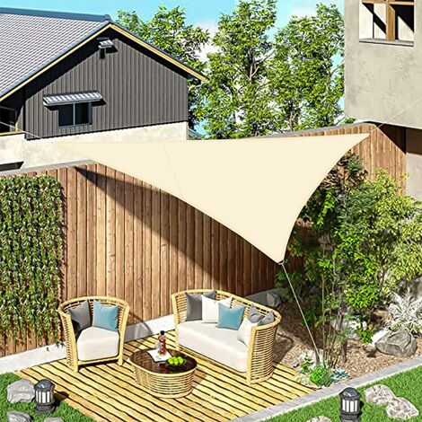 Voile d'ombrage Triangulaire 5x5x5m Imperméable Toile Ombrage UV Protection pour Patio Jardin, Terrasse,Extérieur, Balcon,Kaki Clair