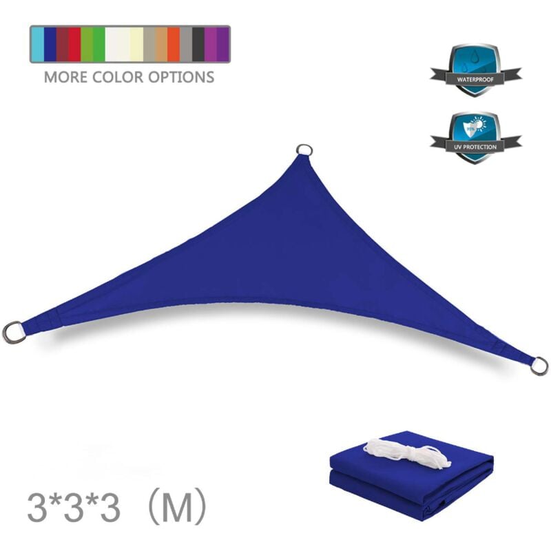 Voile d'ombrage triangulaire d'extérieur 3x3x3m-Garden Pool Outdoor Auvent Blue - blue