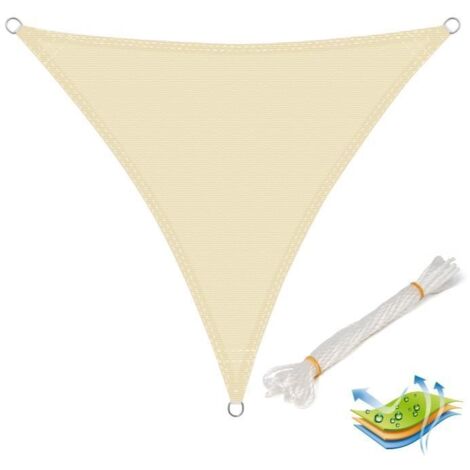 Voile d'ombrage triangulaire en HDPE 5x5x5m crème avec protection UV pour jardin-terrasse