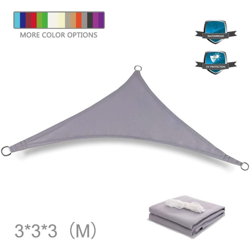 Grey) Triangle Sunshade Sail 3X3X3m-300D Sun Protection Umbrella Sail Garden Swimming Pool Outdoor Awning
