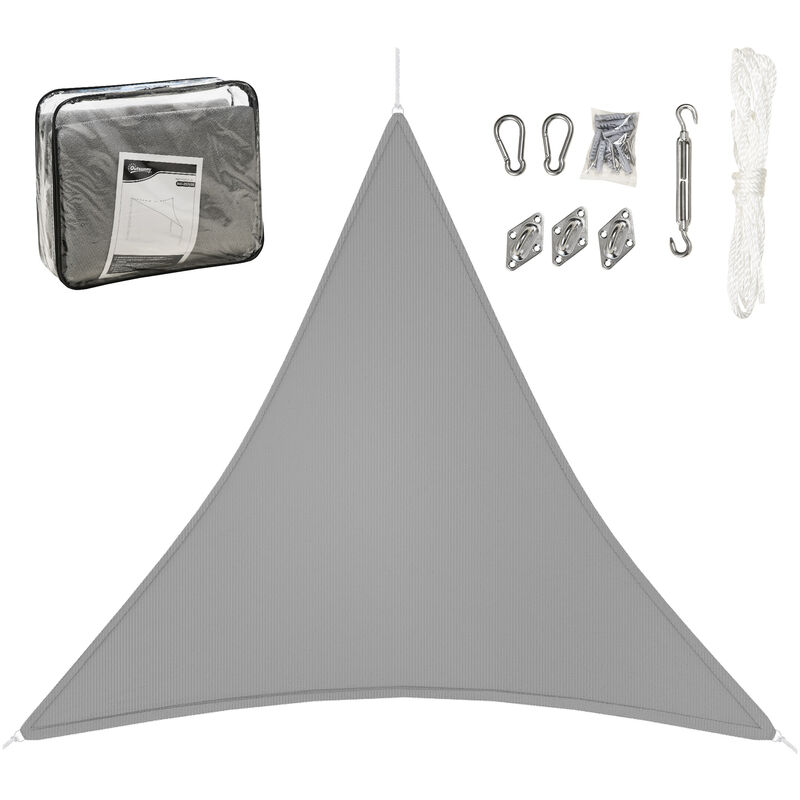 Voile d'ombrage triangulaire grande taille 3,6 x 3,6 x 3,6 m polyéthylène haute densité hdpe résistant aux uv gris
