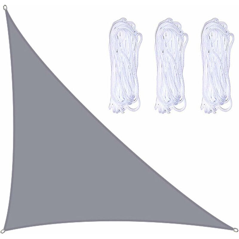 Voile d'ombrage triangulaire imperméable 3 x 4 x 5 m avec 3 cordes, tissu résistant et durable pour jardin, extérieur