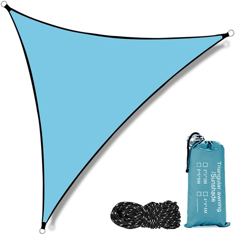 Voile d'Ombrage Triangulaire Imperméable Rayons UV Résistante avec Corde et Sac de Rangement pour Extérieur Terrasse Jardin - 4x4x4m Bleu