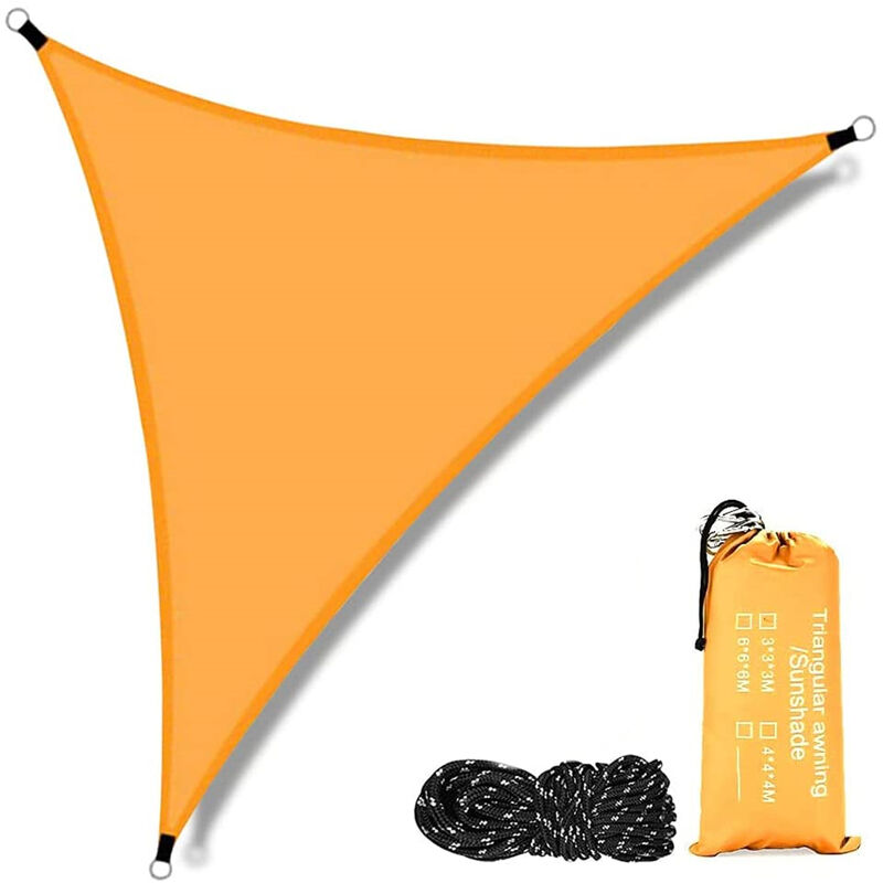 Voile d'Ombrage Triangulaire Imperméable Rayons UV Résistante avec Corde et Sac de Rangement pour Extérieur Terrasse Jardin - 4x4x4m Orange