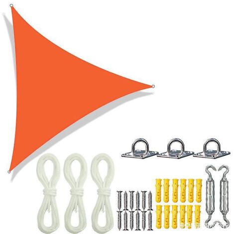 Voile d'ombrage triangulaire orange imperméable de haute qualité 3 x 3 x 3 m avec kit de montage en acier inoxydable 304