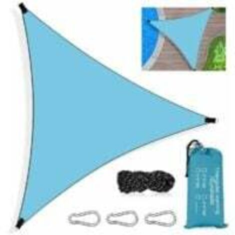 Voile d'ombrage triangulaire, tissu d'ombrage triangulaire imperméable de protection UV avec corde, mousqueton et sac de rangement pour cour, jardin, terrasse, piscine extérieure （bleu）