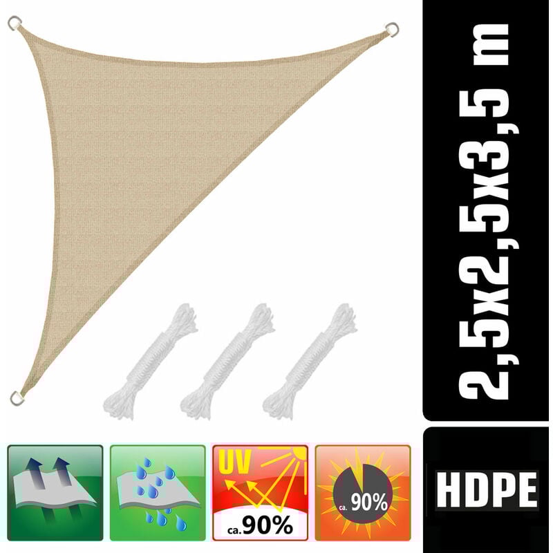 Voile d'ombrage uv 2,5x2,5x3,5 hdpe Triangle Protection Solaire Toile ivoire - beige