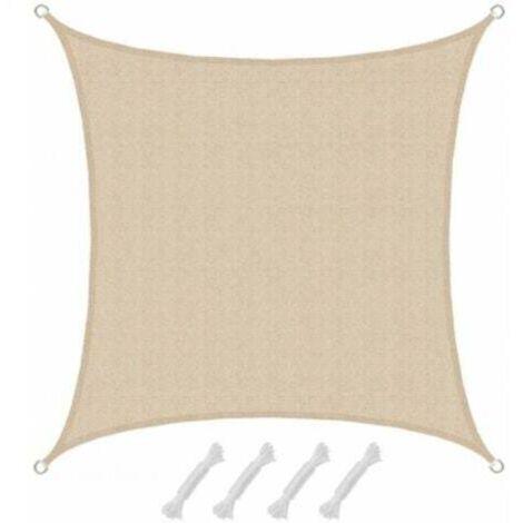 Voile d'ombrage UV 2x2 m HDPE Carré Protection Solaire Toile de Jardin Beige