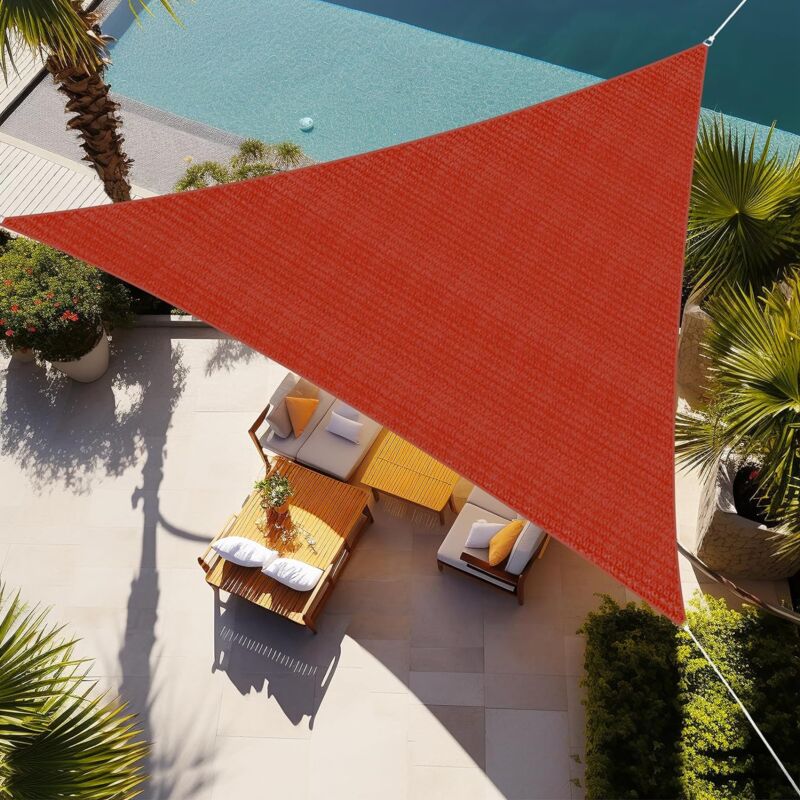 Voile d'ombrage UV - 3.6x3.6x3.6 m HDPE Triangle Protection Solaire - Toile de Jardin Balcon[Rouge]