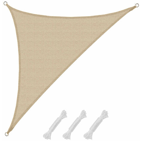 Voile d'ombrage UV 3,6x3,6x5,1 HDPE Triangle Protection Solaire Toile ivoire - beige