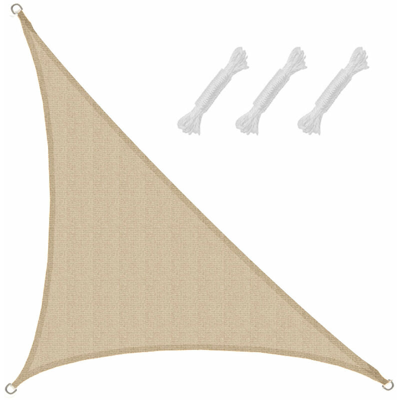 Amanka - Voile d'ombrage uv 3x3x4,25 hdpe Triangle Protection Solaire Toile ivoire - beige