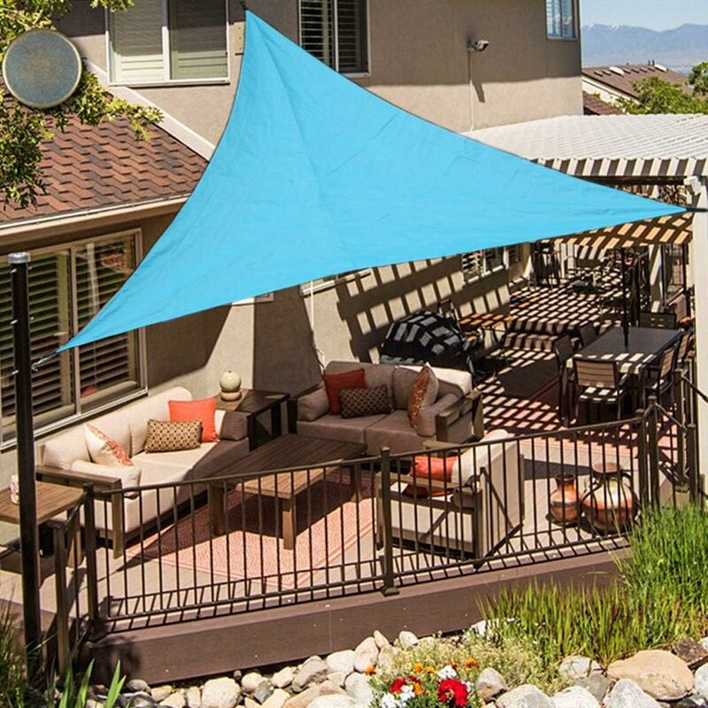 Voile d'Ombrageriangle Étanche Crème Solaire Poids Léger Jardin Balcon Parasol Bloquer UV,3x3x3m, Bleu Ciel
