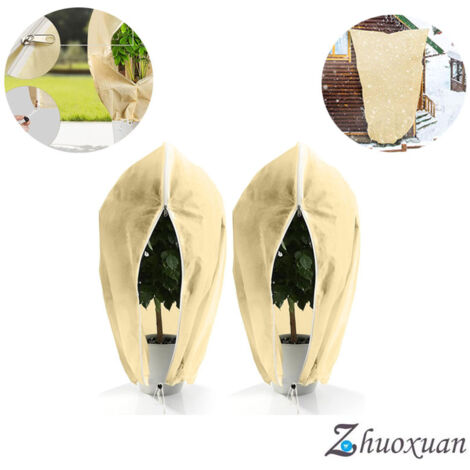 Voile Hivernage Plante, 2 Pièces 80x120cm Housse d'hivernage pour Plantes Exterieur 80g/㎡ avec Fermeture éclair et Cordon de Serrage Bâche Housses de Protection pour Plante Palmiers