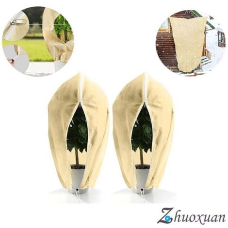 Voile Hivernage Plante, 2 Pièces 80x120cm Housse d'hivernage pour Plantes Exterieur 80g/㎡ avec Fermeture éclair et Cordon de Serrage Bâche Housses de Protection pour Plante Palmiers