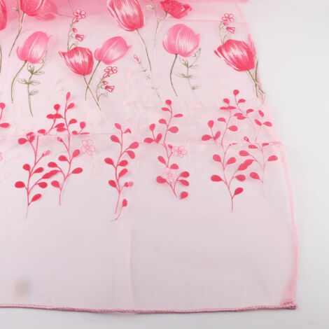 Voile imprimée tulipes décoration fenêtre balcon 100x200cm voile transparente pastel pink polyester