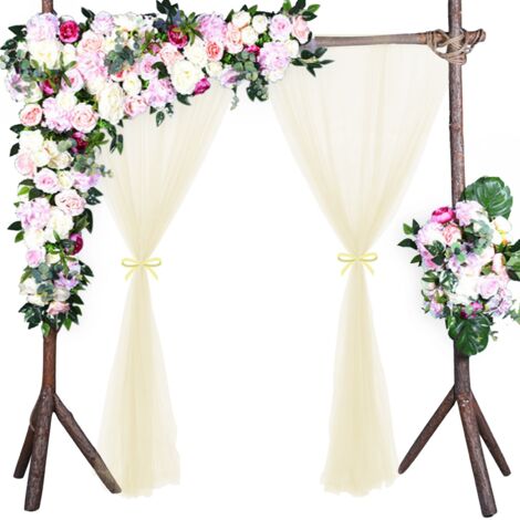 Voile Mesh Décoratif Semi-Transparent pour Arches Mariage, Fenêtres, Chambres et Événements Extérieur - Polyester 1.5x2.8m Blanc Champagne Noir Violet Bleu Rose 2 Pièces