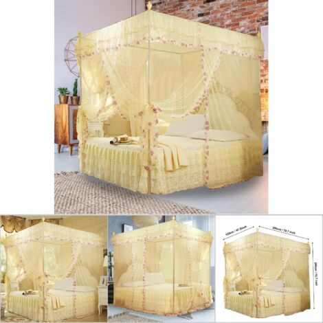 Voile moustiquaire de luxe pour lit à baldaquin avec 3 ouvertures, style princesse (Jaune S)