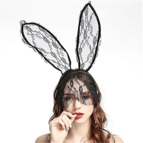 Voile oreilles de lapin noir, bandeau, masque en dentelle, bandeau pour cheveux, serre-tête oreilles de lapin, décoration de fête, coiffe de bal, cosplay, accessoire de coiffure, accessoire de coiffur